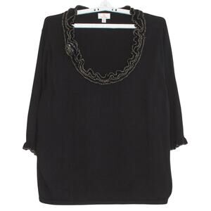 Quacker Factory Sweater 3/4 Sleeve Sophisticated Cozy Ruffle Metallic Black 3X